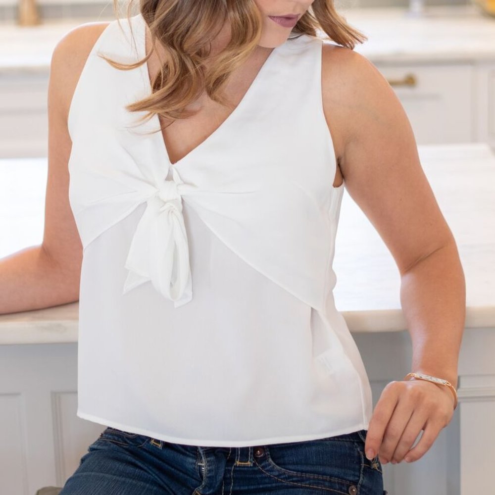 White Sleeveless Blouse with Tie Detail - Picture 3 of 4